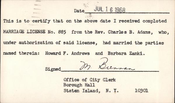 Office of the City Clerk, Borough Hall Correspondence Card Staten Island New York