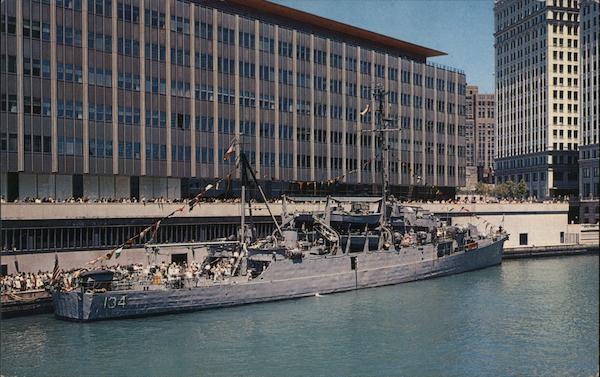 Navy Ship Docked at Sun Times Building Chicago Illinois