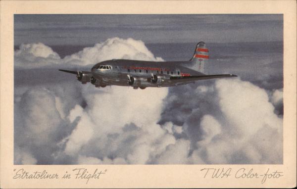TWA Stratoliner in Flight Above the Clouds Airline Advertising