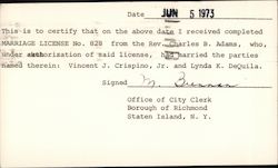 Marriage License Acceptance Postcard