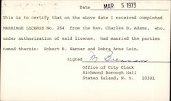 Marriage License Acceptance Postcard