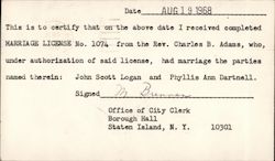 Marriage License Acceptance Postcard