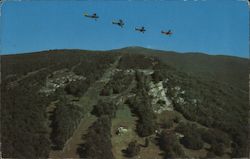 Aerial View Mt. Cranmore and Skimobile With Waco UPF-7 Open Cockpit Airplanes in Formation Postcard