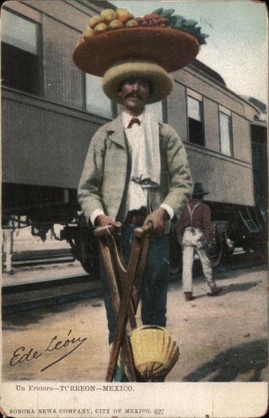 Man with Large Platter of Fruit on His Head Torreón Colorado Mexico
