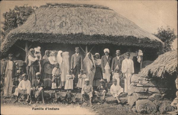 Indian Family, Thatched Roof House Mauritius Africa