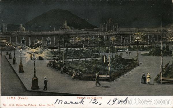 Governor's mansion in LIma, Peru with a courtyard at night