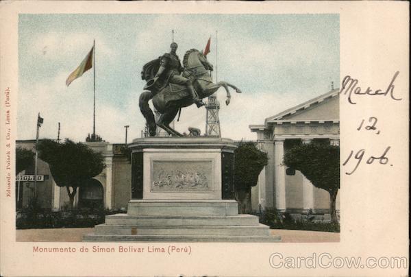 Monument to Simon Bolivar in front of a government building Lima Peru