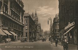 City street in Scotland with skyscrapers, pedestrians and automobiles Postcard