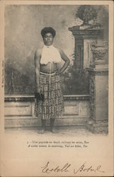 A Pacific Islander woman wearing a half-blouse and patterned sarong New Caledonia South Pacific Postcard Postcard Postcard