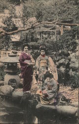 Three Geisha Near a Koi Pond Postcard