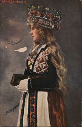 A Norwegian bride wearing traditional dress with embroidery Postcard