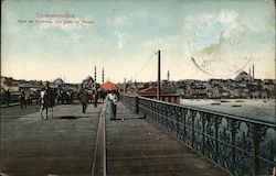 Pedestrians crossing a bridge and horse Postcard