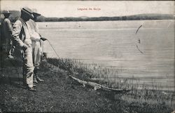 Three men and an alligator on Lake Guija El Salvador Central America Postcard Postcard Postcard