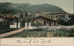 A town located at the foot of a green mountain Postcard
