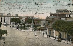 Wide boulevard and city square with pedestrians and a street car Callao, Peru Postcard Postcard Postcard