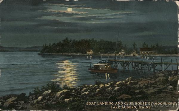Lake Auburn Boat Landing and Club House by Moonlight Maine