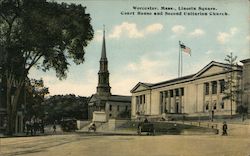 Lincoln Square, Court House and Second Unitarian Church Postcard