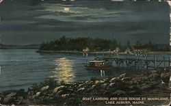 Lake Auburn Boat Landing and Club House by Moonlight Postcard