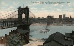 Suspension Bridge and View from the Kentucky Side of the Ohio Cincinnati, OH Postcard Postcard 