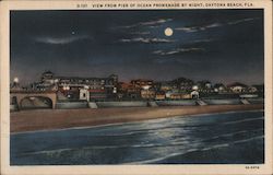 View from Pier of Ocean Promenade by Night Daytona Beach, FL Postcard Postcard Postcard