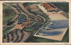 Air View of Municipal Airport Wichita, KS Postcard Postcard Postcard