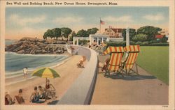 Sea Wall and Bathing Beach, New Ocean House Postcard