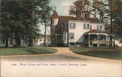 Manor House and Drive, Manor School Postcard