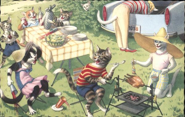 Cats Having a Picnic Alfred Mainzer (Eugen Hurtong)