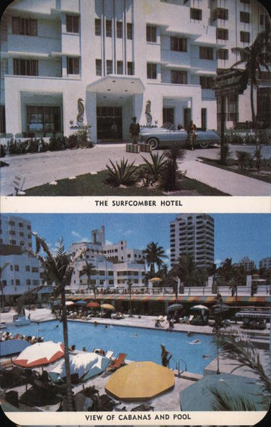 The Surfcomber Hotel. View of Cabanas and Pool Miami Beach Florida