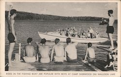 Rides in the Fishing Boat are Popular with Boys at Camp Sherwood on Walloon Lake Boyne City, MI Postcard Postcard Postcard