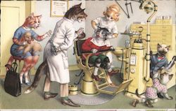 Cats at a Dentist Office Alfred Mainzer (Eugen Hurtong) Postcard Postcard Postcard