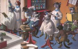 Cats at Barber Shop Postcard