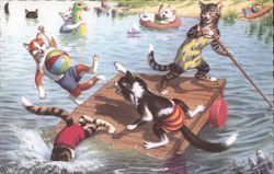 Cat Fight on the Boat Dock Postcard