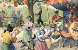 Cats Dancing and Listening to Music Postcard