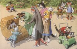 Cats Looking at Cats in a Cradle Cats in a Stroller Postcard