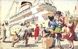 Cats Hurriedly Boarding a Cruise Ship Postcard