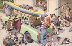 Cats Putting a Canoe on the Top of a Car Postcard