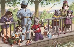 Cats Fishing Alfred Mainzer (Eugen Hurtong) Postcard Postcard Postcard