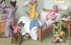 Cat Shaving, Cats Having Pillow Fight Postcard