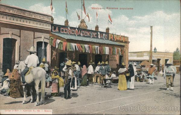 Mexico - Escenas populares [Popular scenes] - A group of Mexicans in front of a market