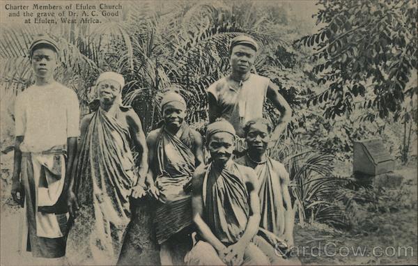 Charter member of Efulen Church and the grave of Dr. A.C. Good at Efulen, West Africa Cameroon