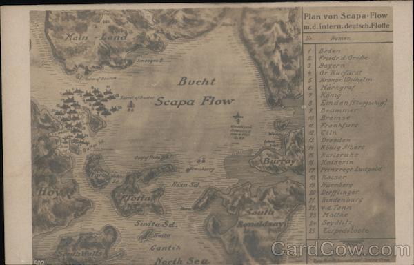 Map of Scapa Flow with the German fleet United Kingdom