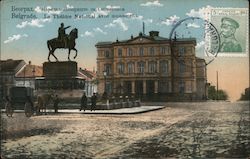 Belgrade. Le Theatre National avec monument Serbia Postcard Postcard Postcard