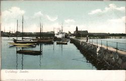 Trelleborg Harbour - Central Station in Background Postcard