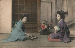 Two ladies having tea. Postcard
