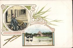 Le Caire, Muslims Praying at Mosque, Giza Pyramids Postcard