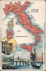 Map of Italy - Major Cities, Attractions Postcard