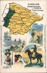Espagne Portugal Map Postcard