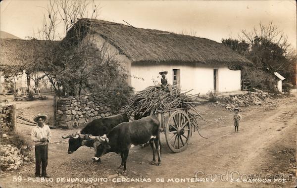 Pueblo De Huajuquito - Men with a Cart Pulled by Oxen Mexico