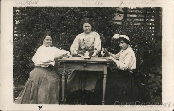 Mildred, Myrtle and Grace Matheson Have a Tea Party